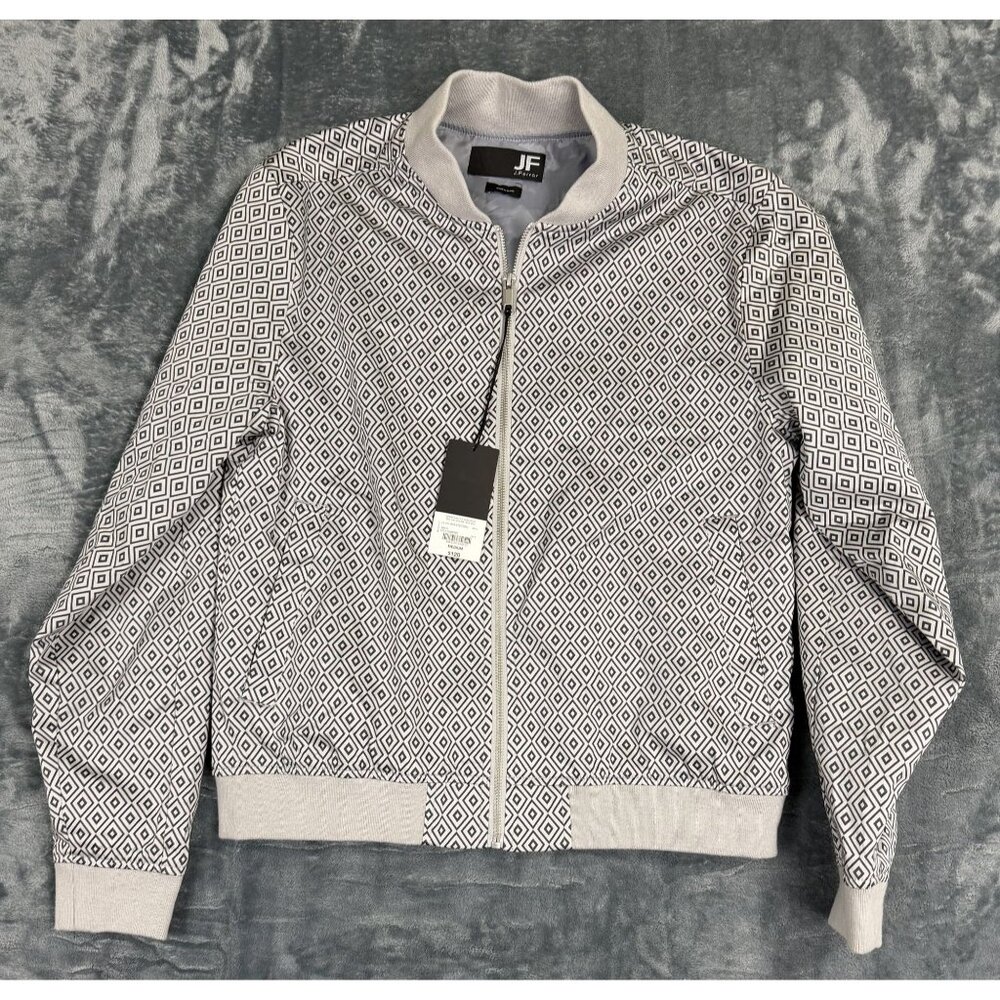 J.Ferrar Mens Grey Diamond Pattern Zip-Up Bomber Jacket Size M